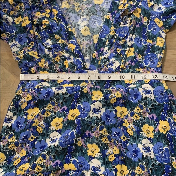 Code x Mode Maxi Blue Floral Dress size XS Puff Sleeves Elastic Waist V-neck - Picture 10 of 12